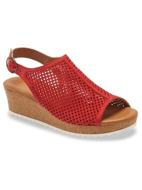 NWT Paul Green Red Perforated Slingback Wedge Sandal